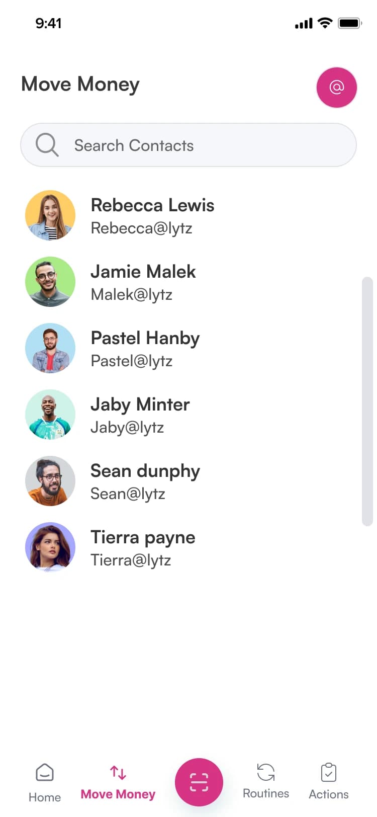 Lytz move-money contacts list